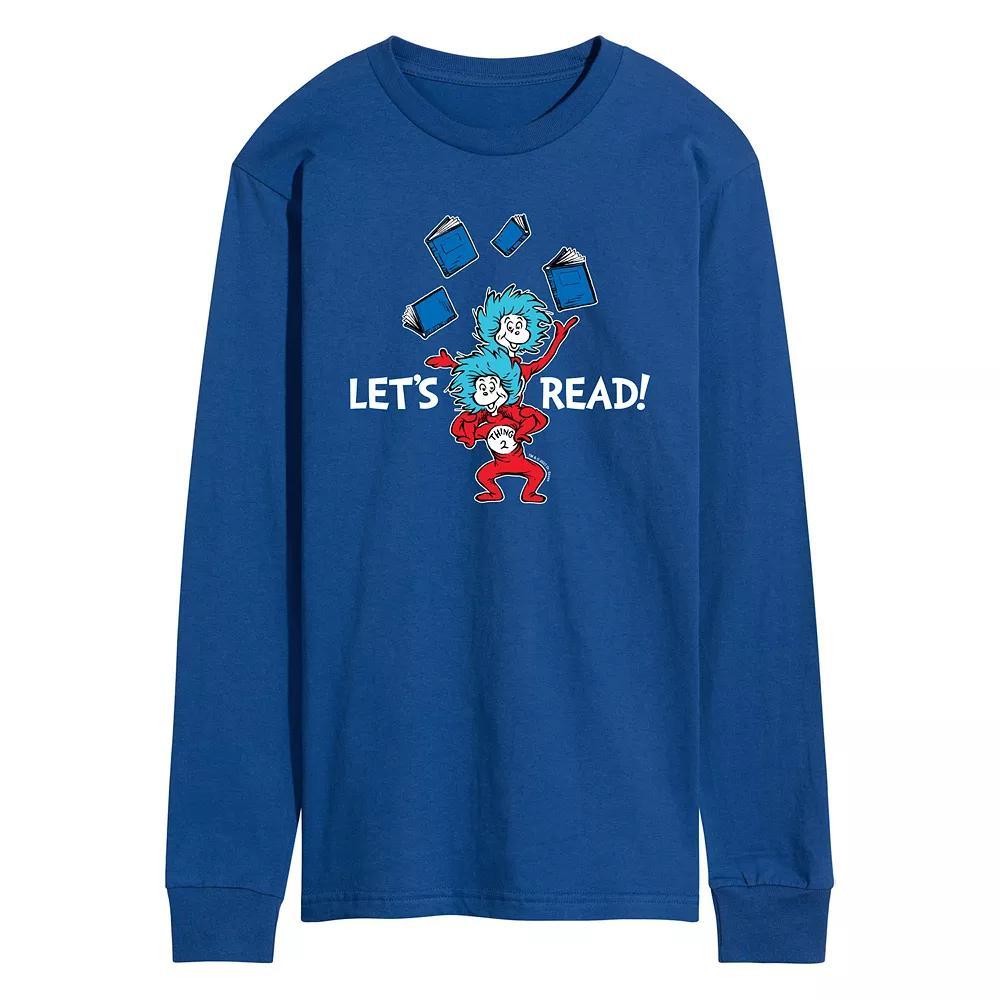 Mens Dr. Seuss The Cat in the Hat Lets Read Long Sleeve Graphic Tee Grey Gray Product Image