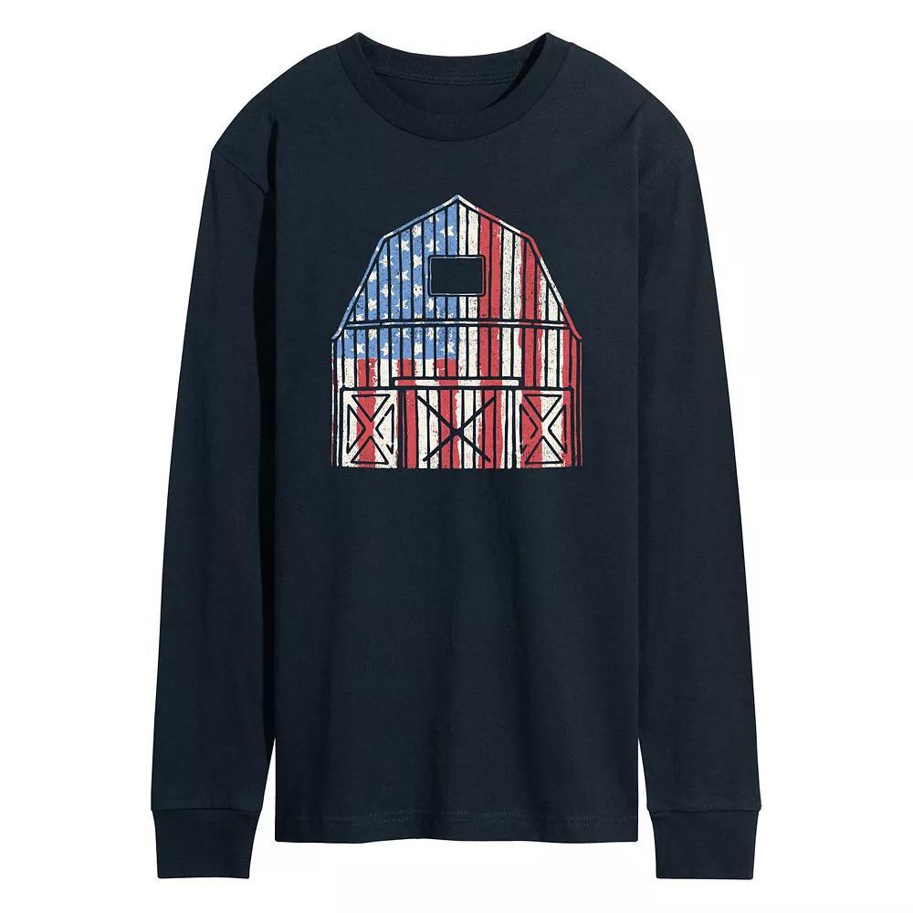 Mens USA Barn Long Sleeve Graphic Tee. Blue Product Image