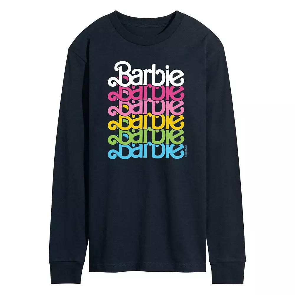 Mens Barbie Wordmark Logo Rainbow Long Sleeve Graphic Tee Blue Product Image