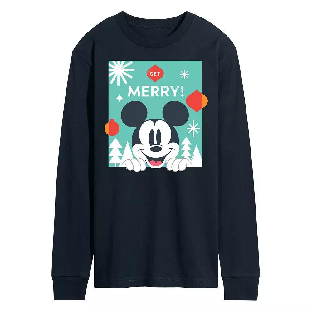 Disney's Men's Mickey Mouse Get Merry Long-sleeved Tee, Size: XL, Blue Product Image