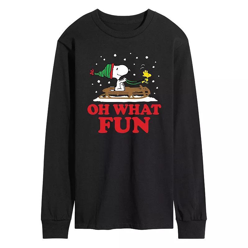 Men's Peanuts Oh What Fun Long Sleeve Tee, Size: Medium, Black Product Image