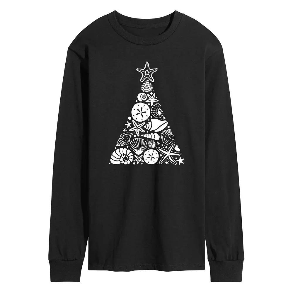 Men's Sea Shell Christmas Tree Long Sleeve Graphic Tee, Size: XL, Black Product Image