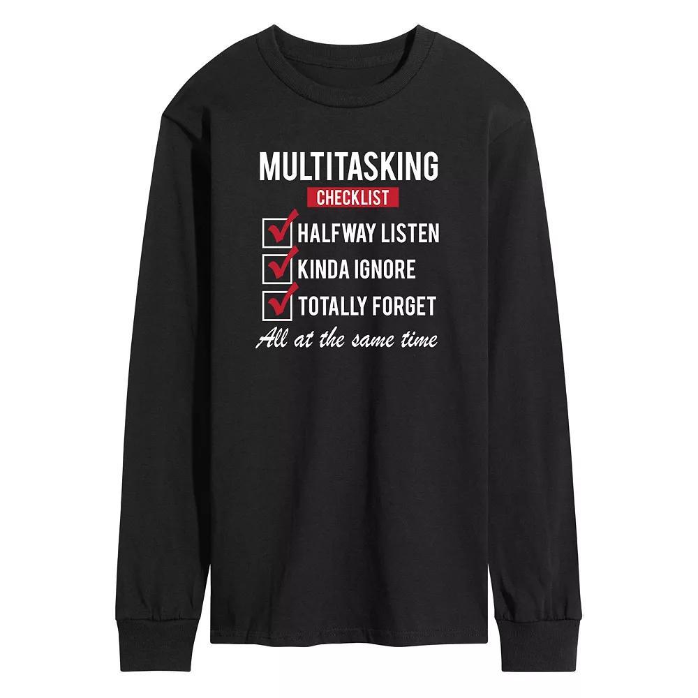 Men's Multitasking Checklist Long Sleeve Tee, Size: Small, Black Product Image