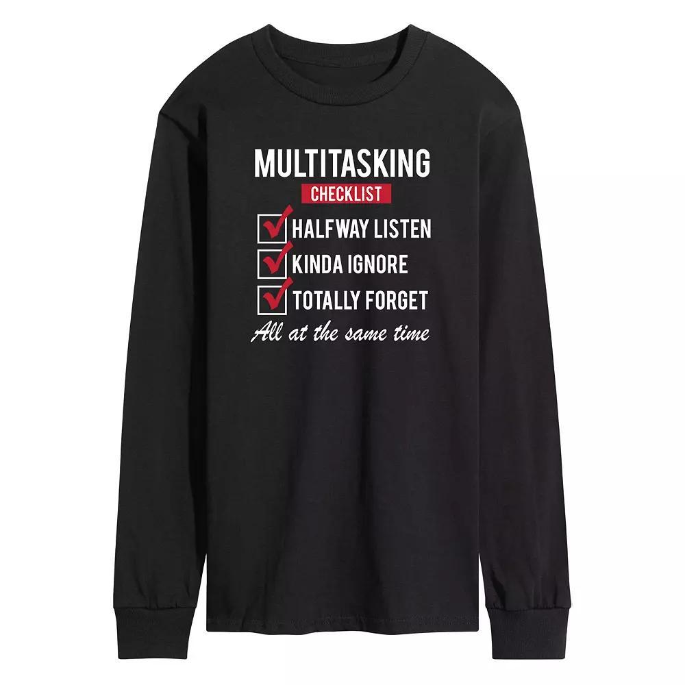 Men's Multitasking Checklist Long Sleeve Tee, Size: Small, Black Product Image