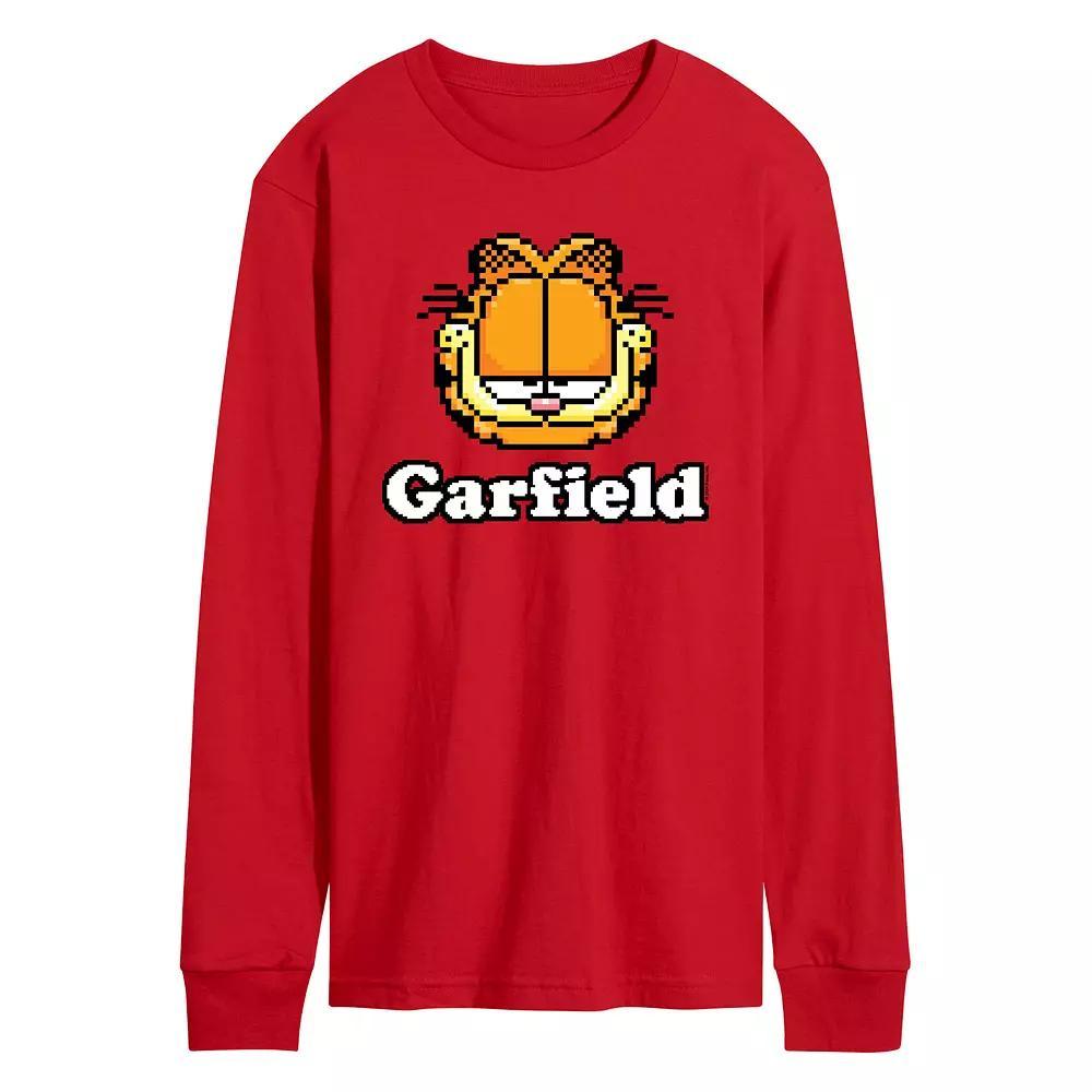 Mens Garfield Video Game Logo Long Sleeve Graphic Tee Grey Gray Product Image