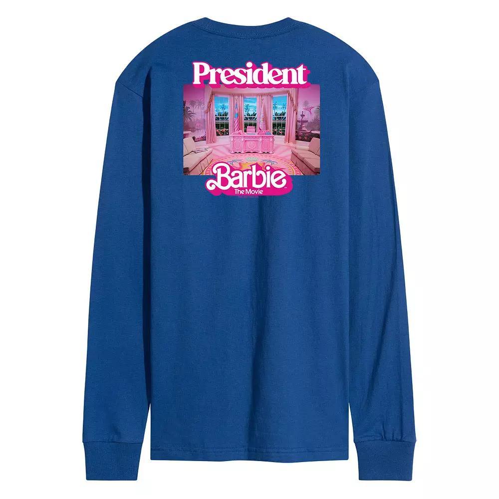 Mens Barbie The Movie President Barbie Long Sleeve Graphic Tee Grey Gray Product Image