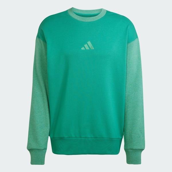 adidas All SZN French Terry Colorblock Crew Sweatshirt Semi Court Green XS Mens Product Image