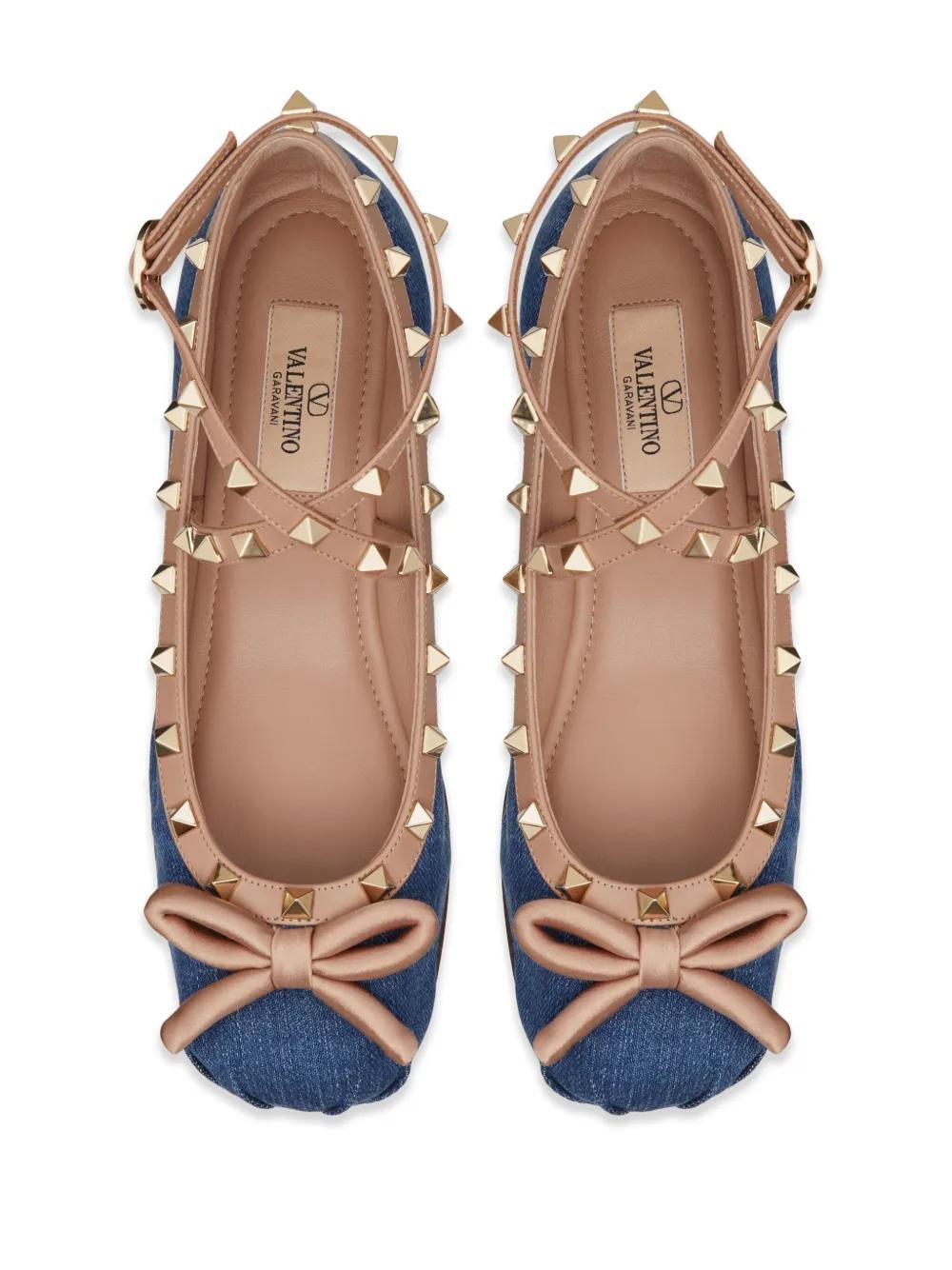 Rockstud denim ballerina shoes Product Image