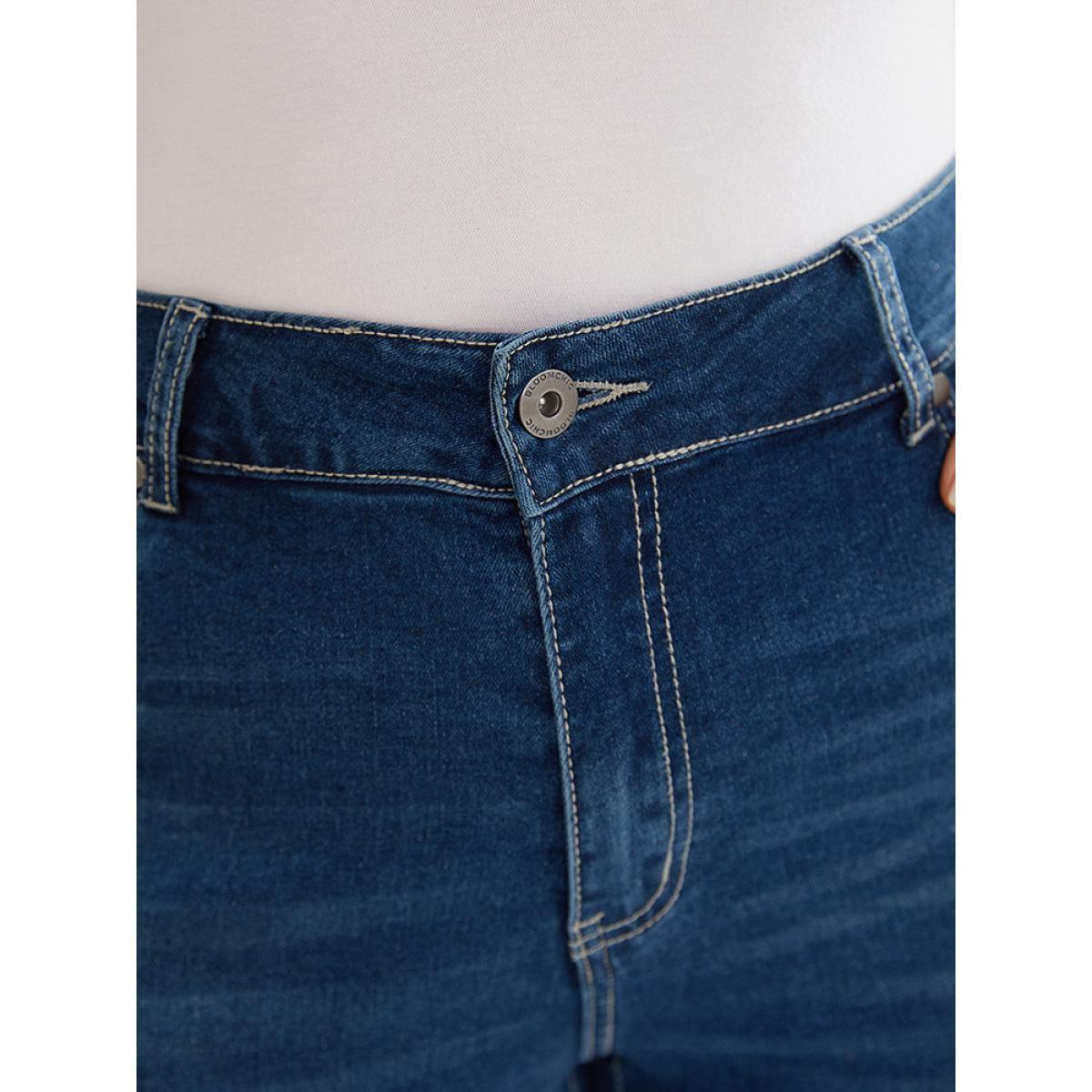 Plus Size Skinny Moderately Stretchy High Rise Dark Wash Jeans Women DarkBlue Casual Plain Medium stretch Jeans BloomChic 20/2X Product Image