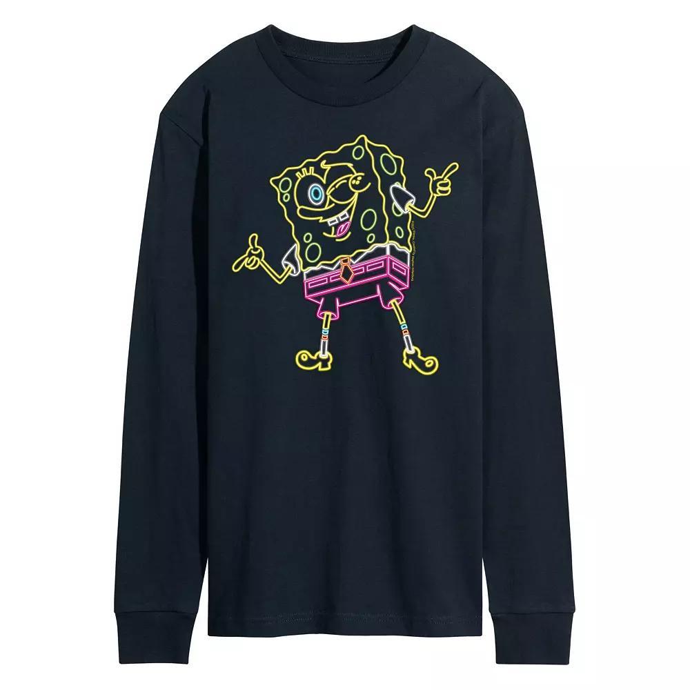 Men's SpongeBob Squarepants Neon Long Sleeve Graphic Tee, Size: Small, Blue Product Image
