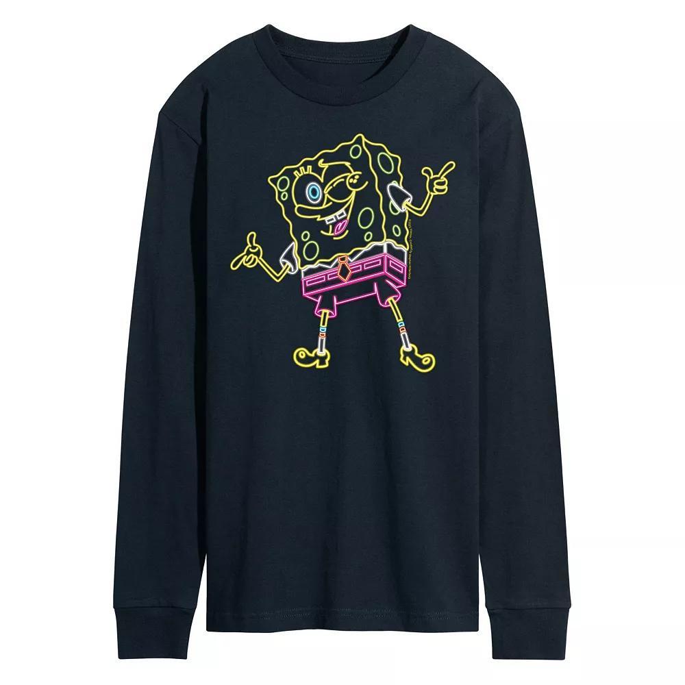 Men's SpongeBob Squarepants Neon Long Sleeve Graphic Tee, Size: Small, Blue Product Image