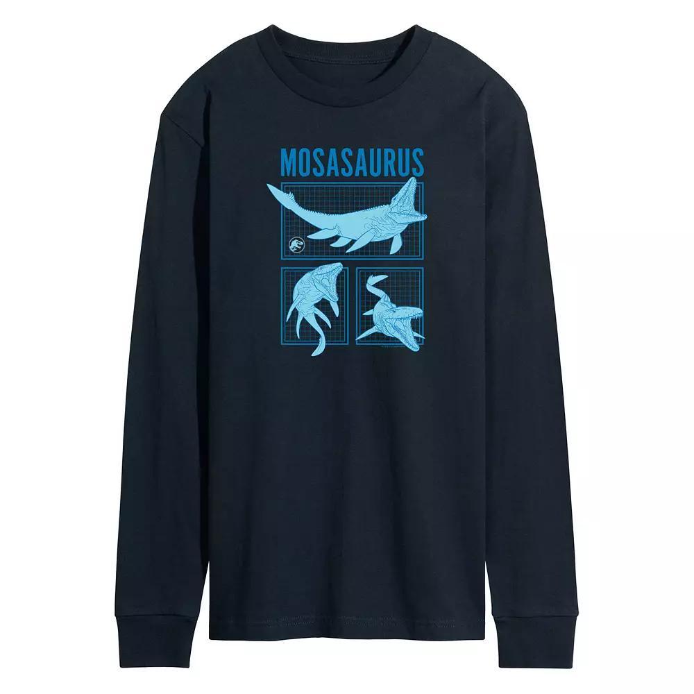Men's Jurassic World Mosasaurus Grid Long Sleeve, Size: Medium, Blue Product Image