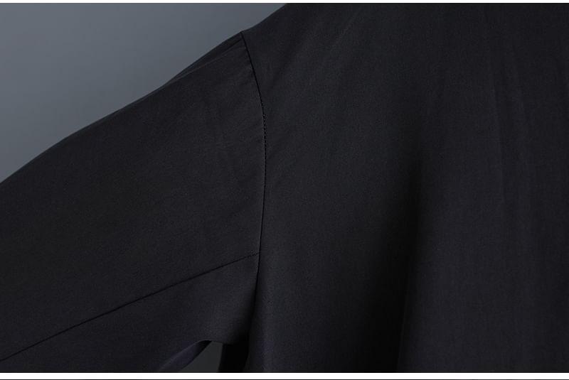 Long-Sleeve Asymmetrical Plain Maxi Shirt Dress Product Image