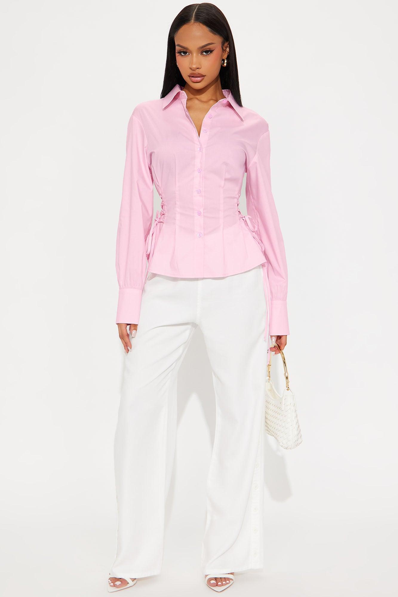 Back To Back Lace Up Poplin Shirt - Pink Product Image