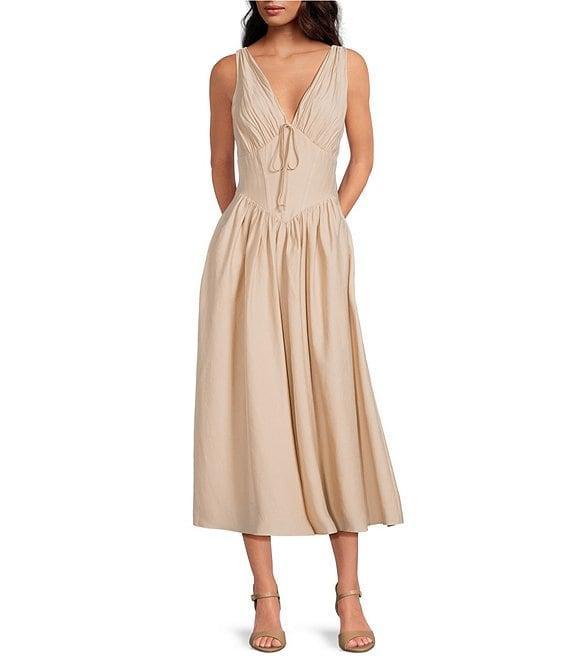 Gianni Bini Ulla V-Neck Sleeveless Drop Waist A-Line Midi Dress Product Image