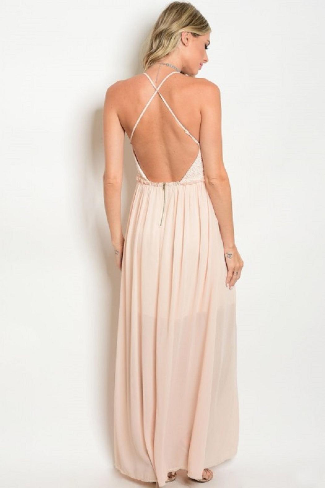 Cream Lace Semi-Formal Long Dress Product Image