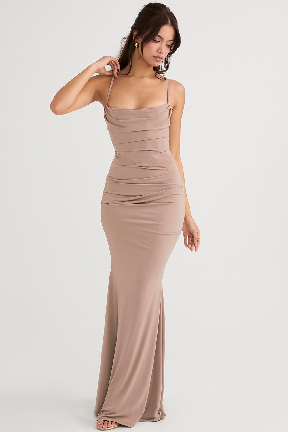 Milena Almond Jersey Corset Maxi Dress Product Image