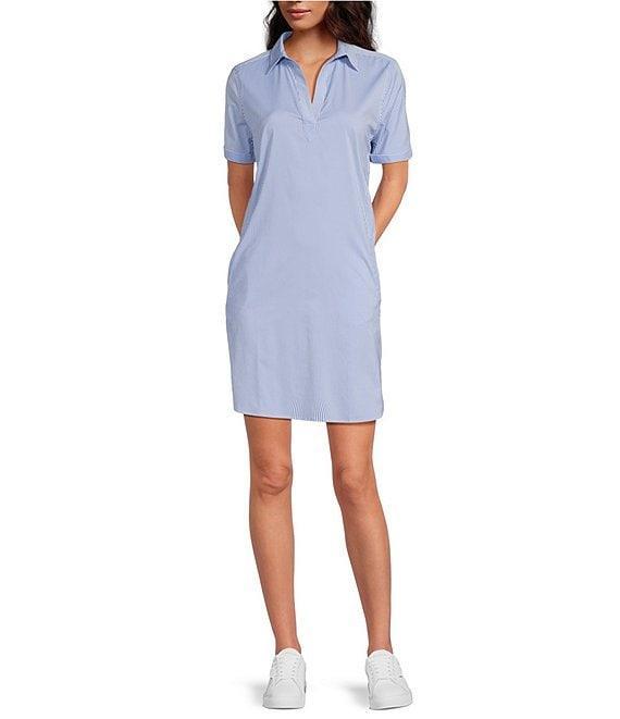 Southern Tide Kamryn brrr°® Intercoastal Stripe Print Short Sleeve Collared V-Neck Shift Dress Product Image