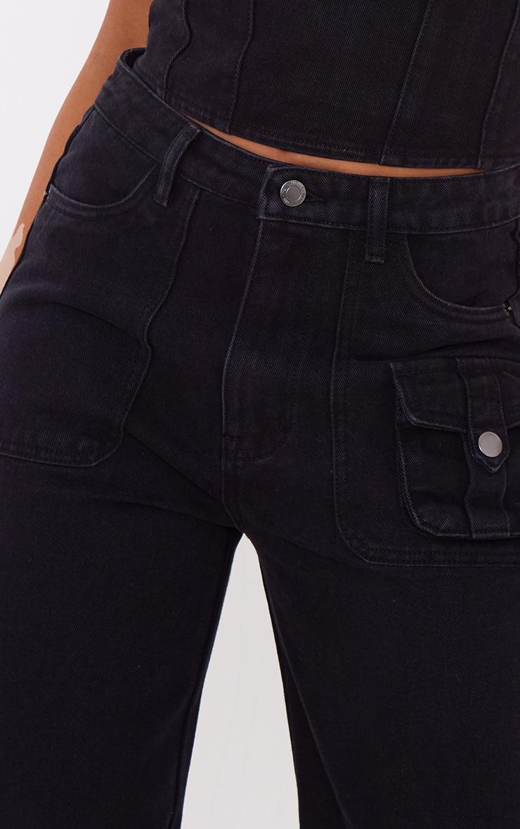 Tall Washed Black Mid Rise Cargo Jeans Product Image