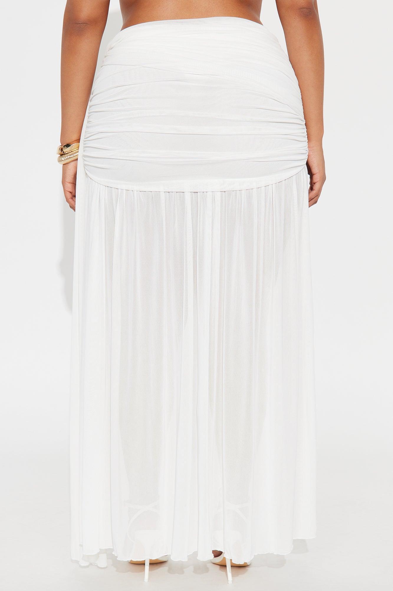 Midnight In Mykonos Sheer Mesh Maxi Skirt - White Product Image