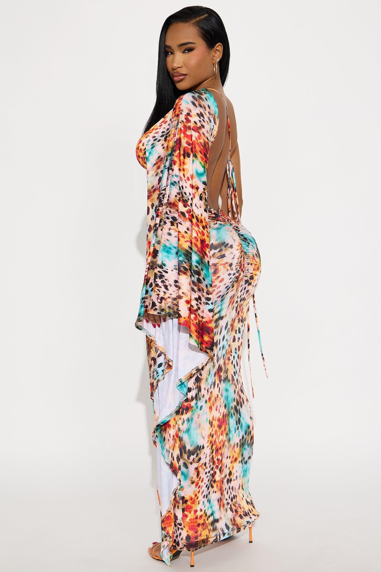 Chic Escape Backless Maxi Dress - Orange/combo Product Image