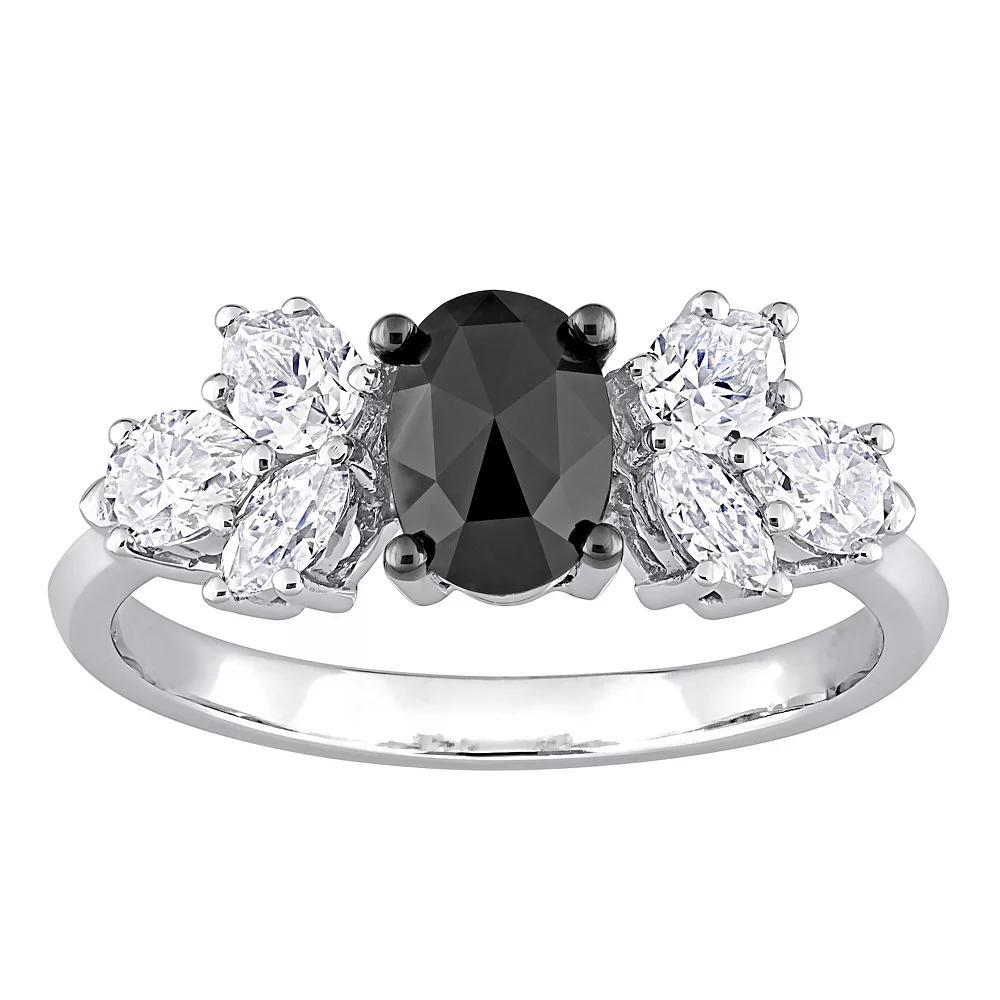 Stella Grace 10k White Gold 3/4 Carat T.W. Oval Black Diamond & 1 3/8 Carat T.W Lab-Created Moissanite Engagement Ring, Women's, Size: 5.50 Product Image