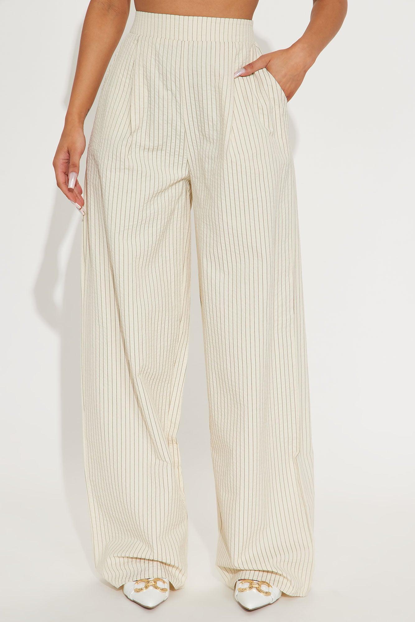 Kimmy Wide Leg Pinstripe Pants - Cream Product Image