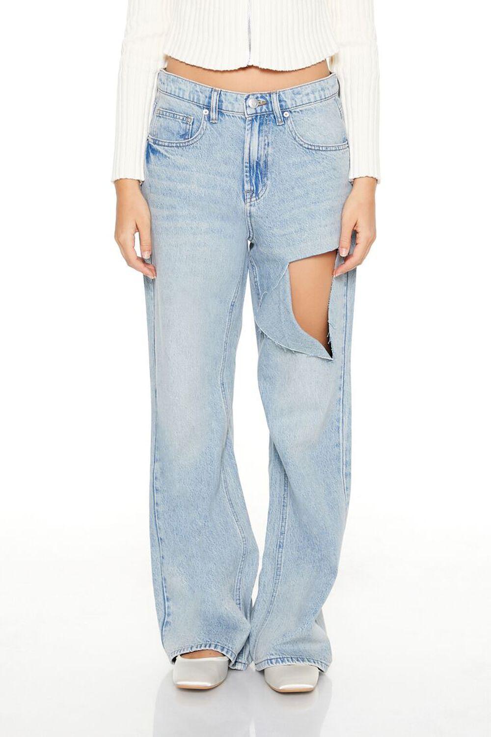 Destroyed Mid-Rise Baggy Jeans | Forever 21 Product Image