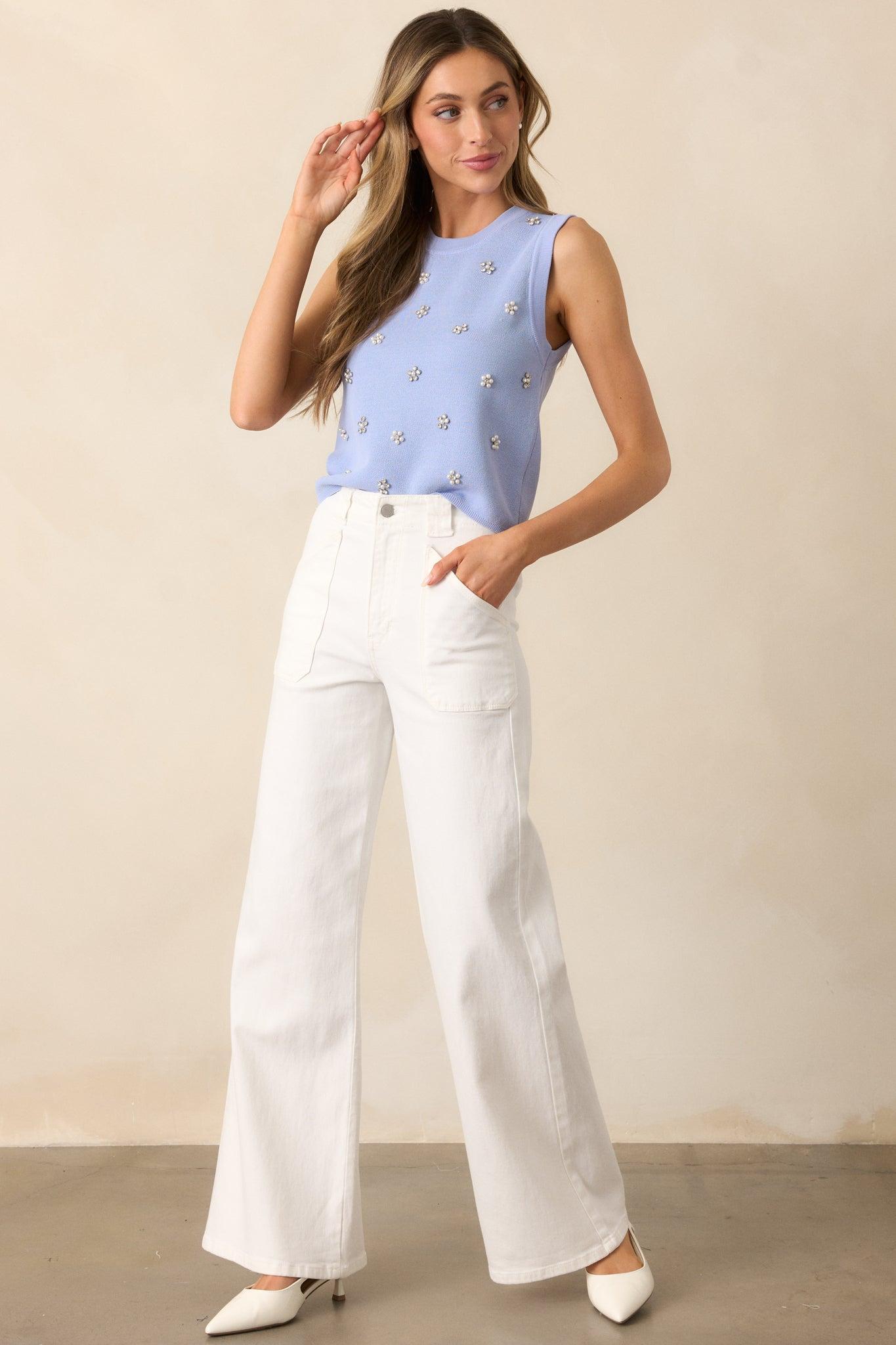 Hazy Days White Wide Leg Jeans Product Image