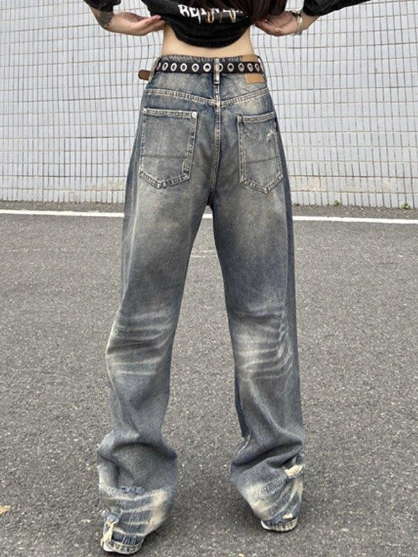 Faded Boyfriend Fit Frayed Ripped Jeans Product Image