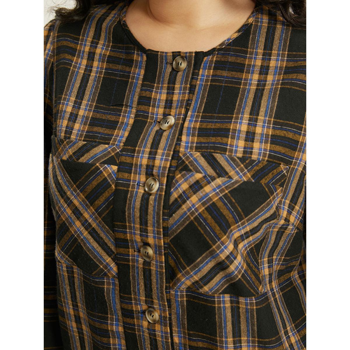 Plus Size Plaid Button Through Elastic Hem Shacket Women Black Elastic cuffs Pocket Dailywear Jackets BloomChic 10/M Product Image