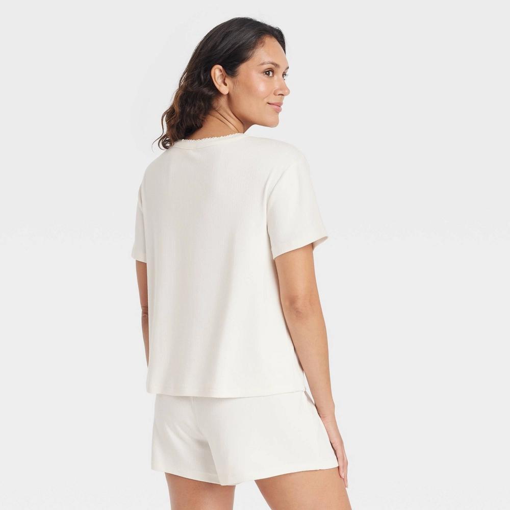 Women's Pointelle Short Sleeve Top and Shorts Pajama Set - Auden™ Product Image