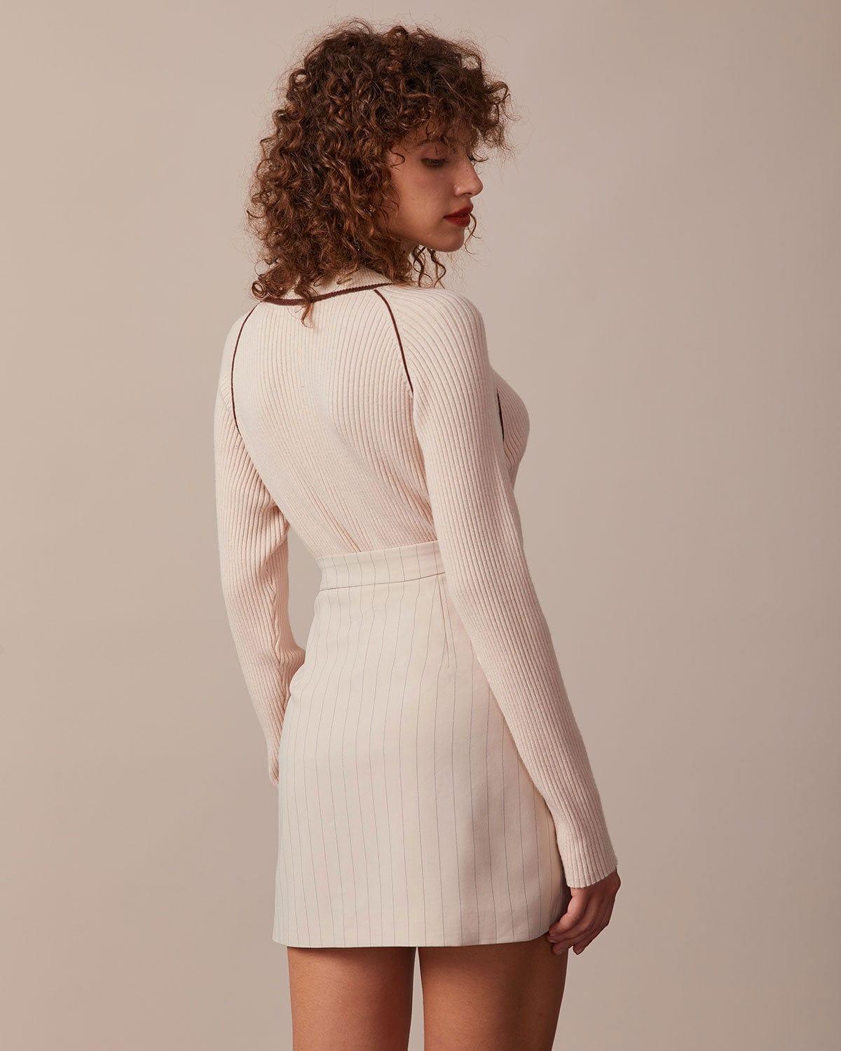The Apricot Striped Split Hem Mini Skirt Product Image