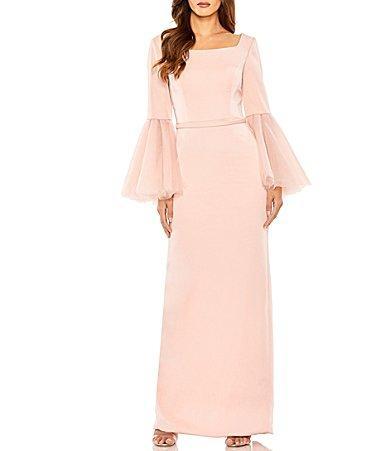 Mac Duggal Long Flounce Sleeve Square Neck Sheath Gown Product Image