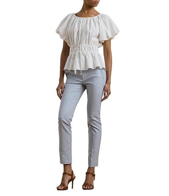 Lauren Ralph Lauren Woven Round Neck Short Sleeve Eyelet Embriodered Peplum Blouse Product Image