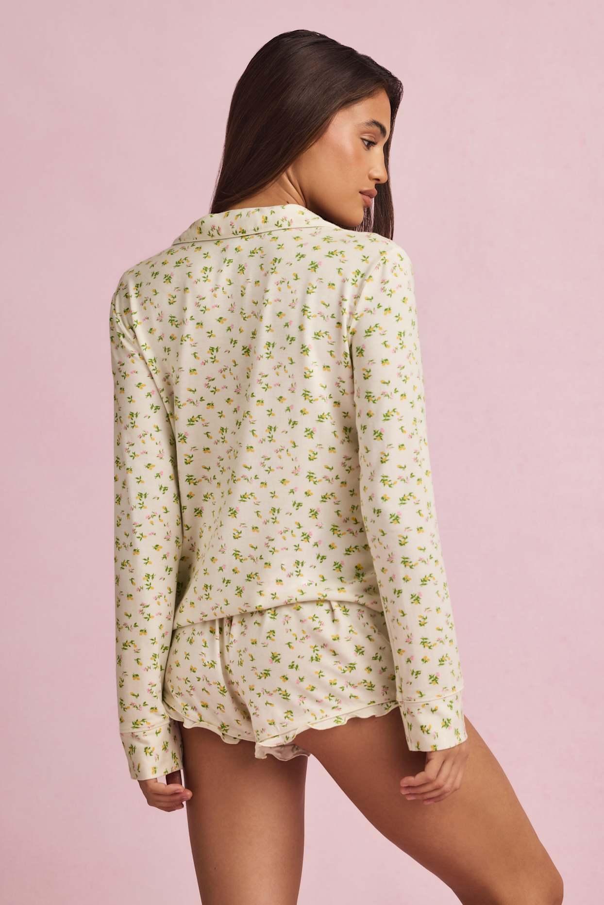 Modal Long-Sleeve Pyjama Top in Lemon Print Product Image
