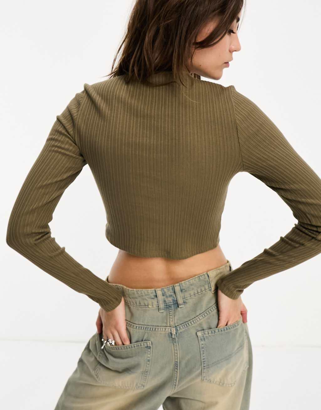 Noisy May long sleeve ribbed top with button through detail Product Image