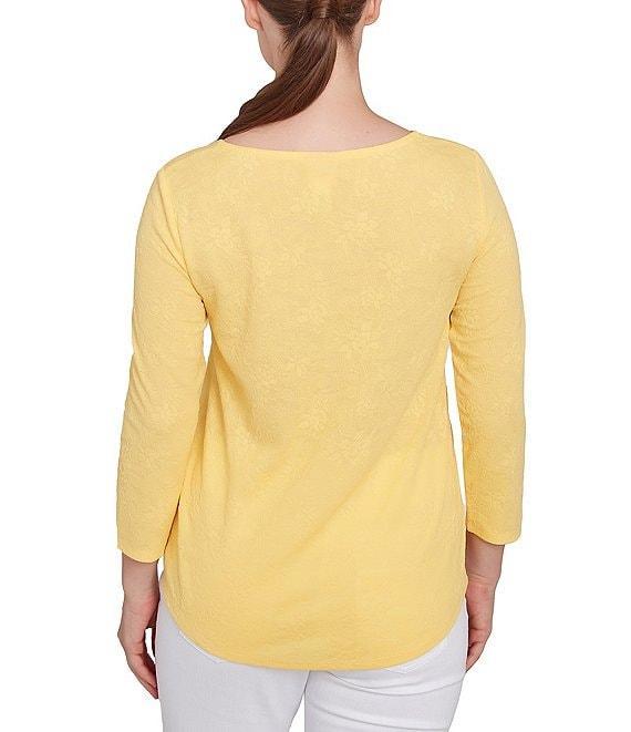 Ruby Rd. Petite Size Solid Paisley Floral Textured Knit Double Bar Detail Top Product Image