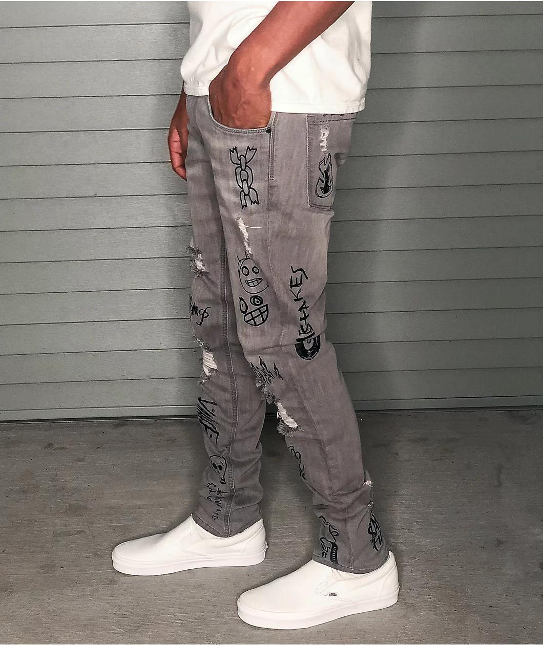 Ninth Hall Rogue Tapered Printed Smoke Skinny Jeans Product Image