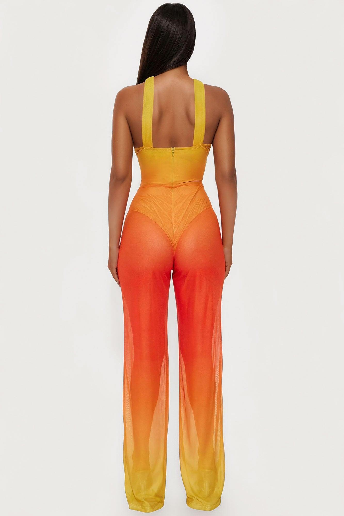 On The Horizon Mesh Ombre Jumpsuit - Orange/combo Product Image
