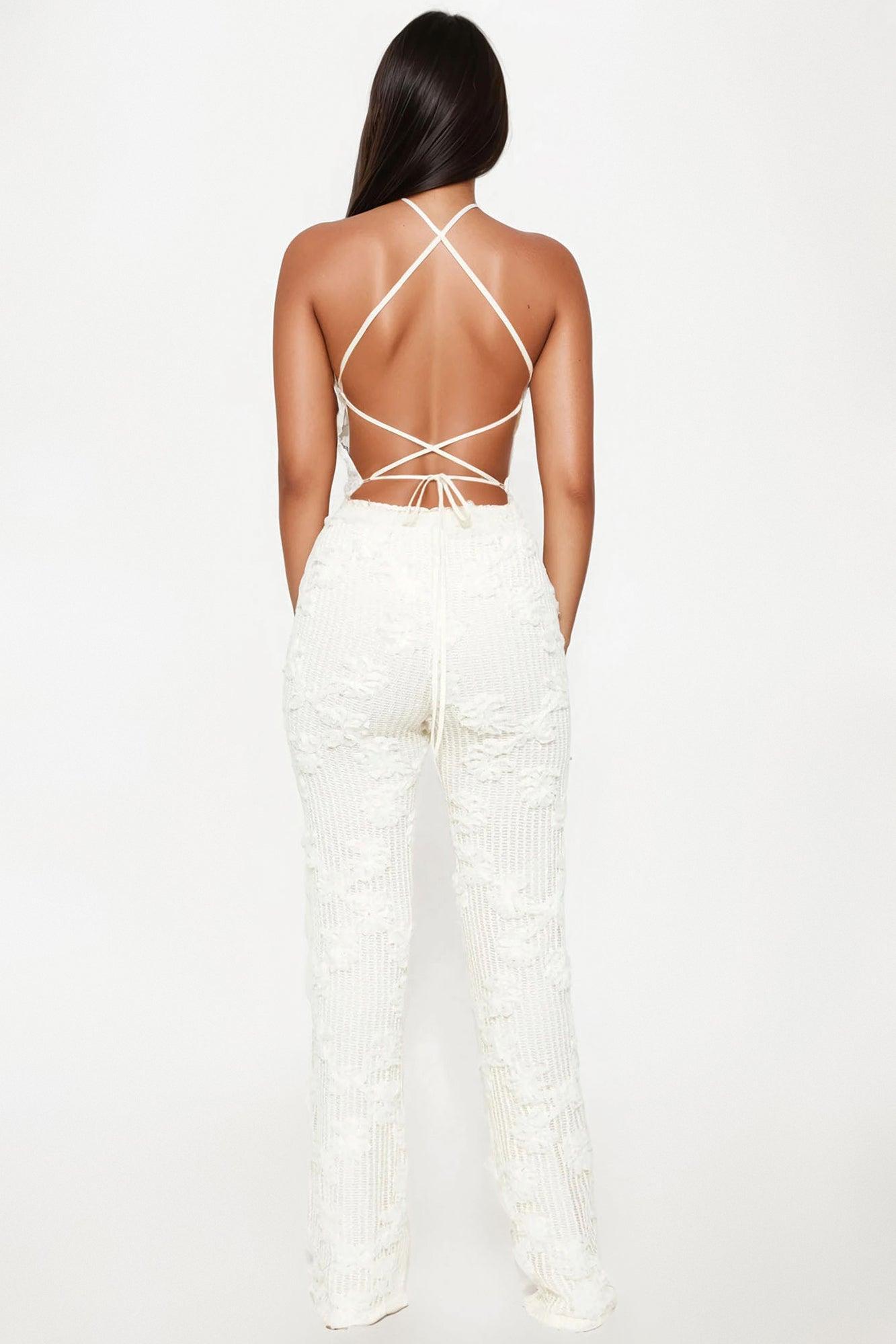Dream In Ivory Fishnet Pant Set - Ivory Product Image