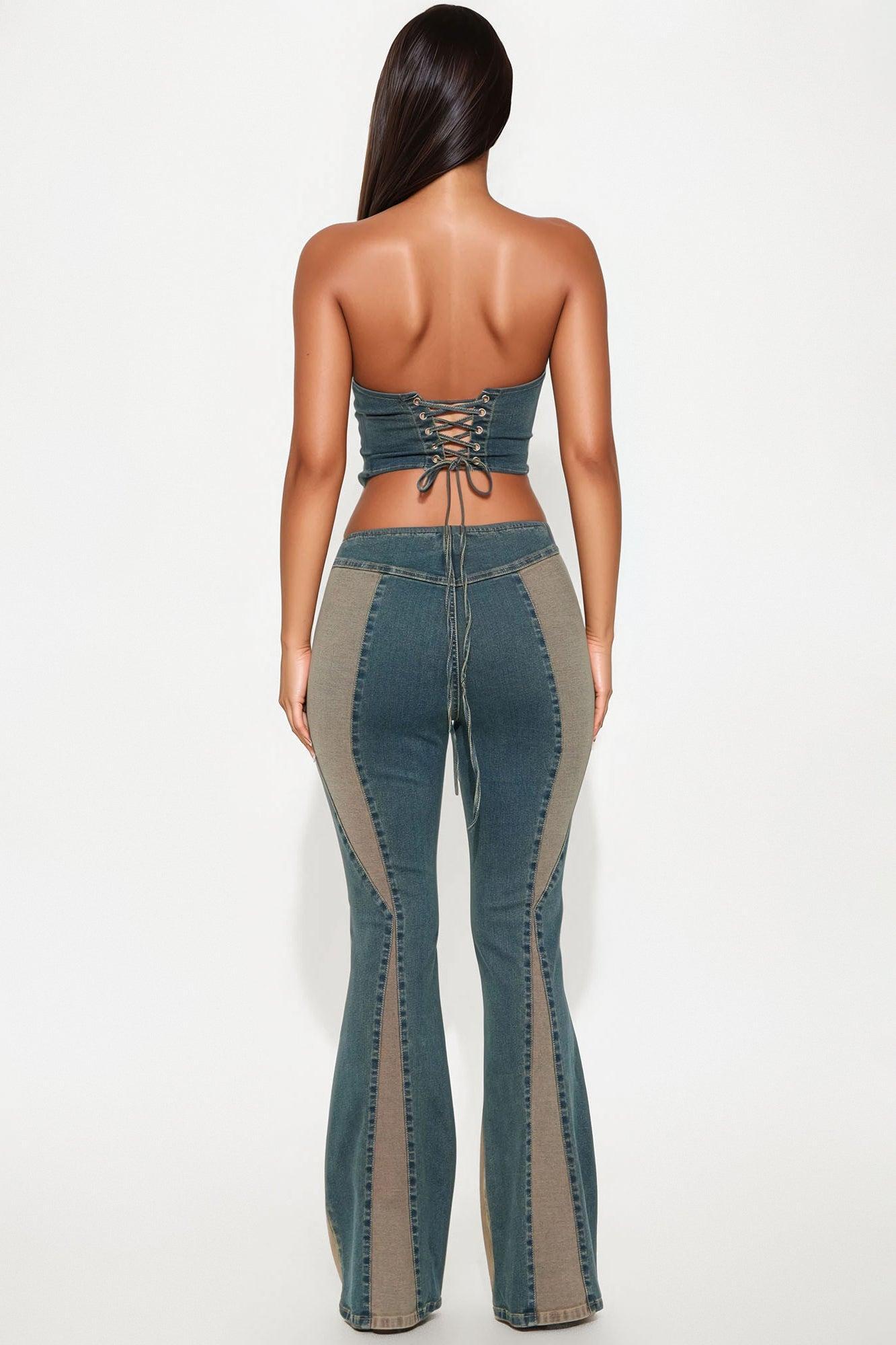 Mabel Denim Flare Pant Set - Vintage Wash Product Image