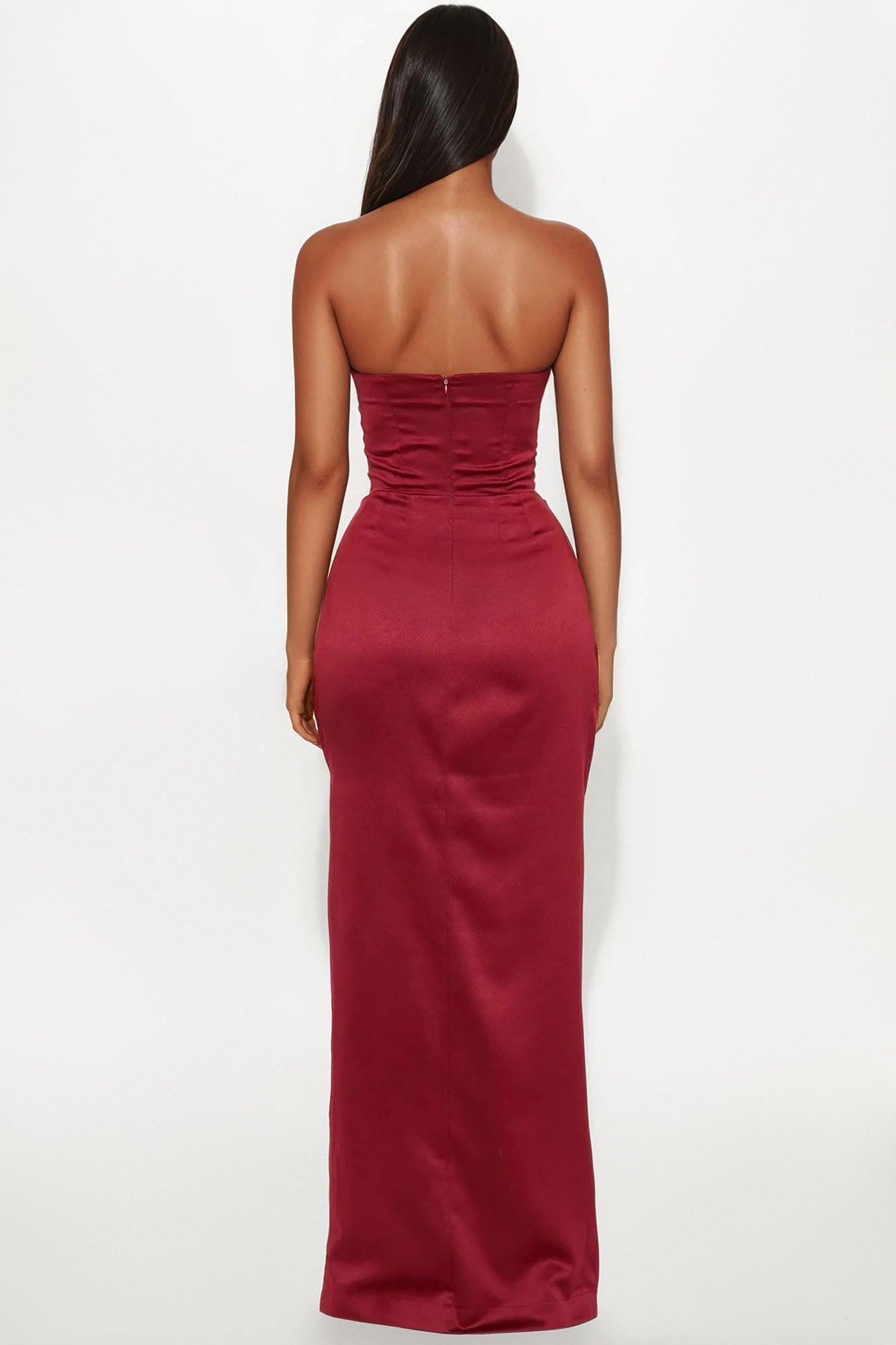 Satin Heart Maxi Dress - Wine Product Image