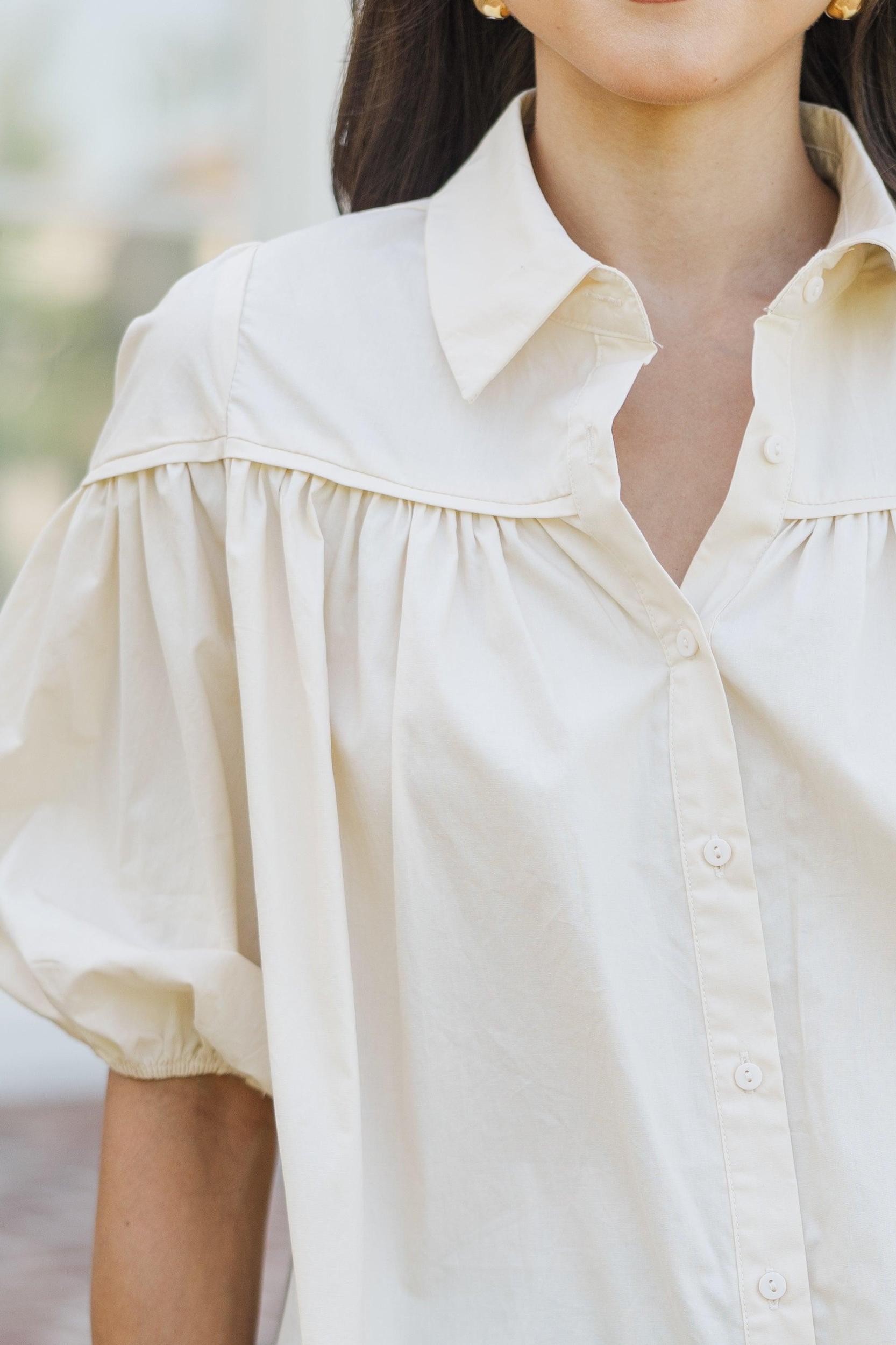 Better Than You Know Taupe Brown Puff Sleeve Blouse Female Product Image