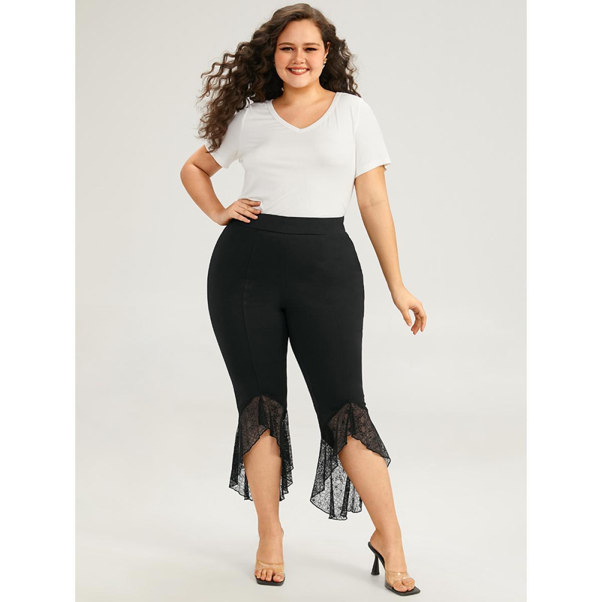 Plus Size Halloween Lace Patchwork Arc Hem Bootcut Pants Women Black Elegant Bootcut High Rise Festival-Halloween Pants BloomChic 26/4X Product Image