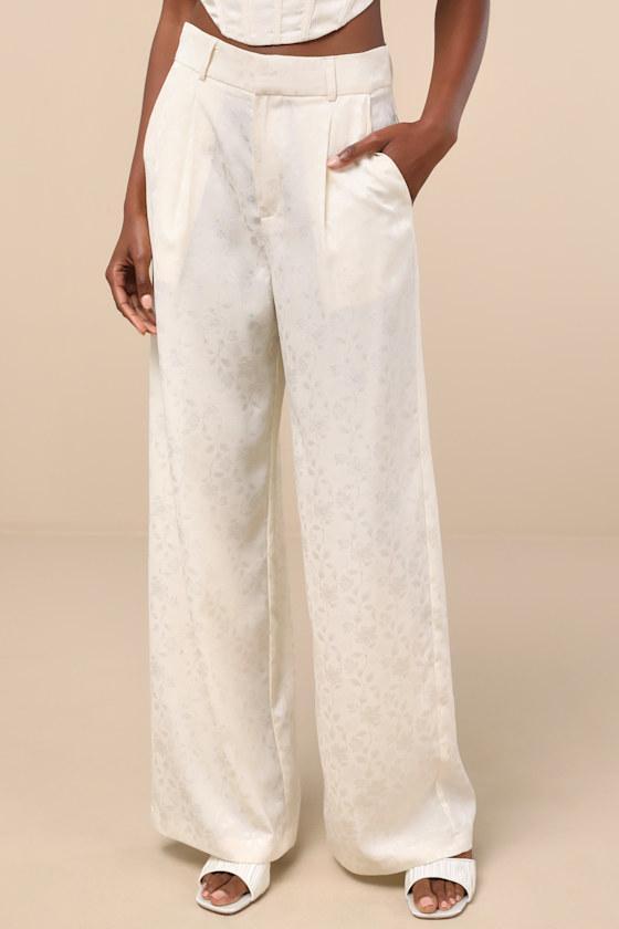 Karee Ivory Satin High-Rise Trousers Product Image