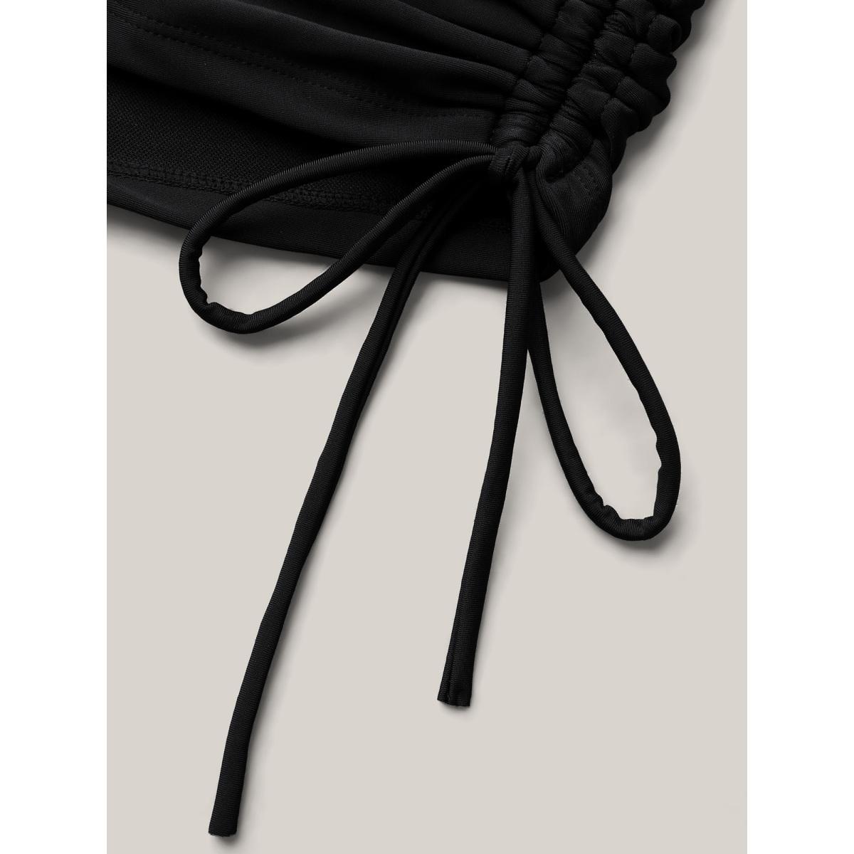 Plus Size Ruched Drawstring Pocket Slim Swim Bottom Women's Swimwear Black Beach Gathered High stretch Skinny High Rise Slanted pocket Curve Swim Bottoms BloomChic 18-20/2X Product Image
