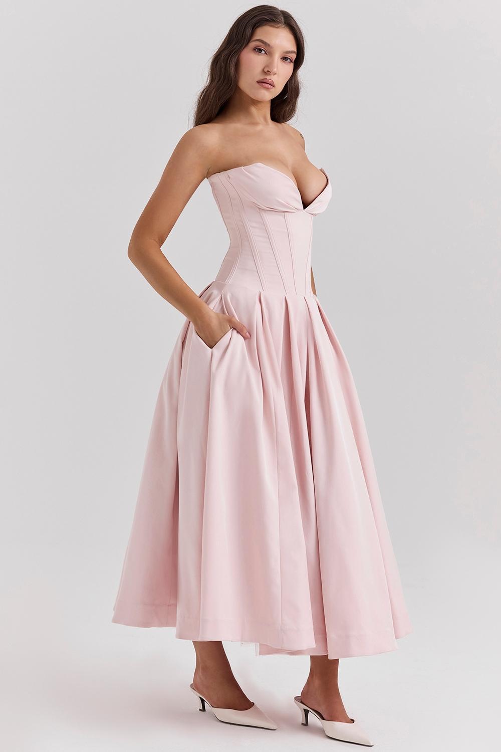 Lady Ballerina Pink Strapless Midi Dress Product Image