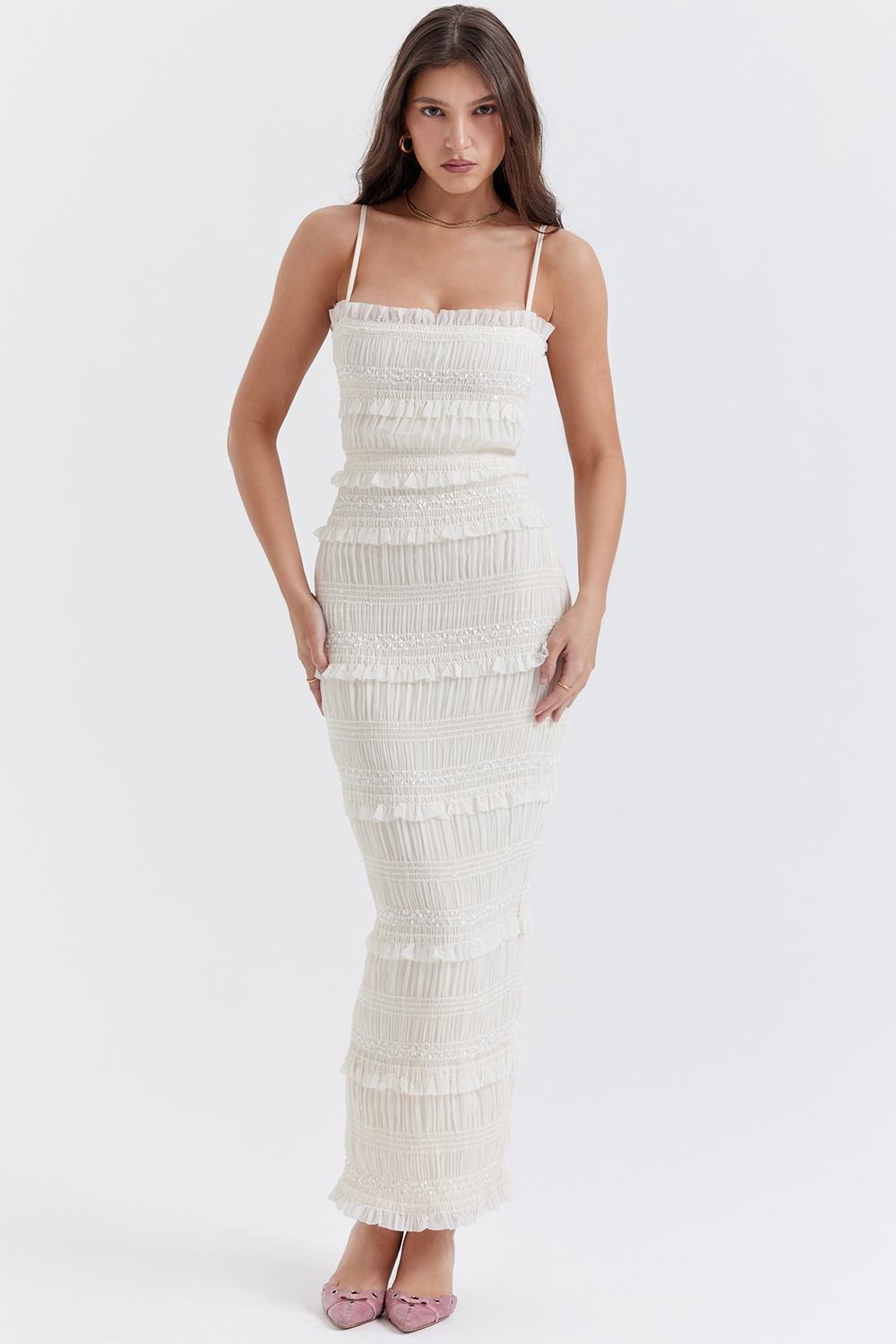 Solana Ivory Sequin Pleat Maxi Dress Product Image