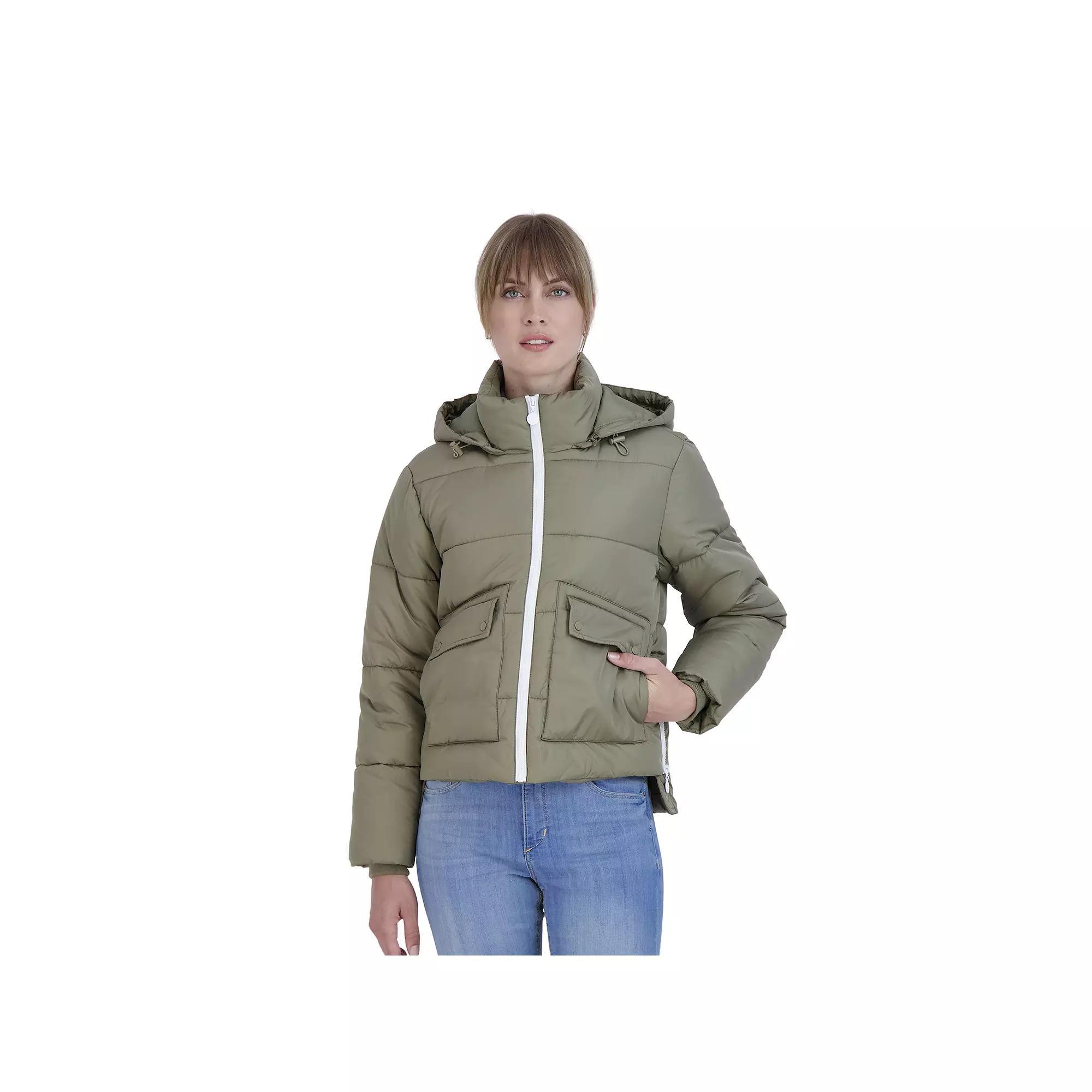 Juniors' Sebby Contrast Hooded Puffer Coat, Women's, Size: Small, Green Product Image
